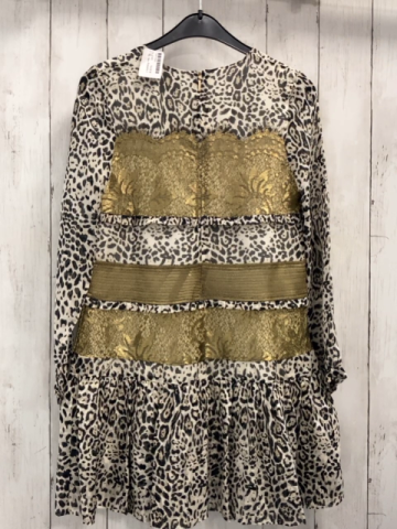 neu Roberto Cavalli  Kleid  Gr. 140  hellgrau schwarz golden leoprint + Blumenstickerei NP 715 € Outletpreis 465 € 