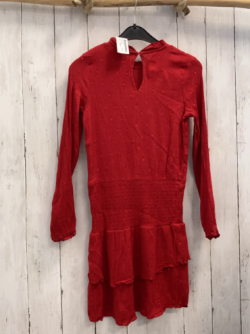 H&M  Kleid  Gr. 146  rot Rippen Glitzerstriche Rüschenbund 