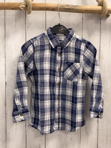 Vertbaudet  Hemd  Gr. 116  weiß blau grau kariert 