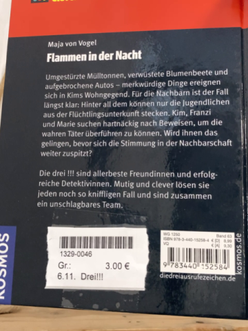 Drei!!! Buch Flammen in der Nacht 