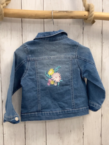   Jeanjacke  Gr. 92  blau gestickte Blumen 