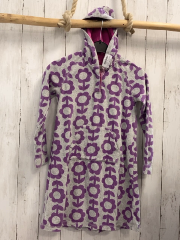Mini Boden  Kleid  Gr. 140  grau pflaume Blumen Kapuze 