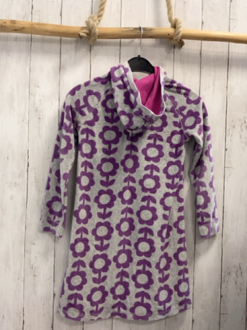 Mini Boden  Kleid  Gr. 140  grau pflaume Blumen Kapuze 