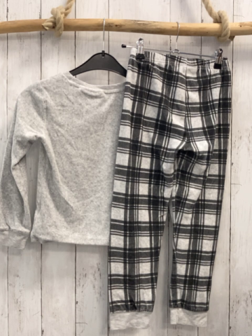 2tlg Schlafanzug Gr. 140  grau kariert + hellgrau Auto Nicky