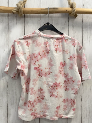 Guess  T-Shirt  Gr. 158/164  weiß rosa Blüten Dreieck silber Glitzerschrift 