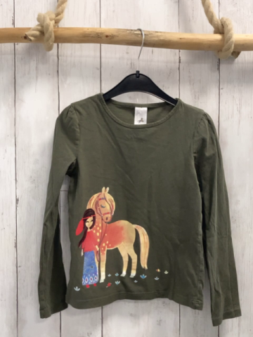   Langarmshirt  Gr. 122  oliv Pferd + Mädchen