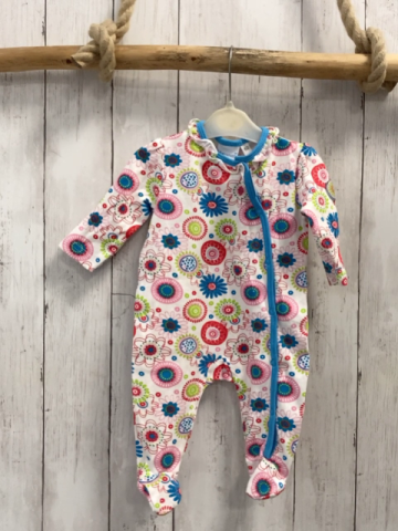 Blue Seven  Strampler  Gr. 62  weiß bunte Blumen hellblauer Bund 