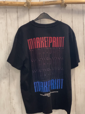   T-Shirt Gr. L  schwarz auf der Rückseite bunte Schrift 