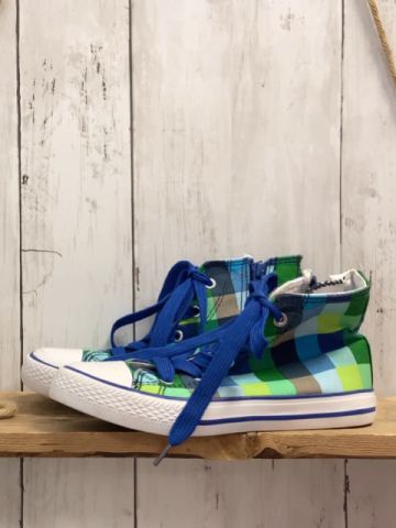   Leinenboots  Gr. 32  hellgrün grün brauun hellblau blau kariert weiße Sohle 