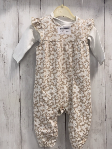 2tlg  Jumpsuit + Langarmshirt  Gr. 62  weiß beige weiße Blumen + weiß 