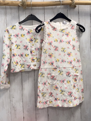 2tlg Petit Bateau  Kleid + Jacke  Gr. 128  weiß Blumen 