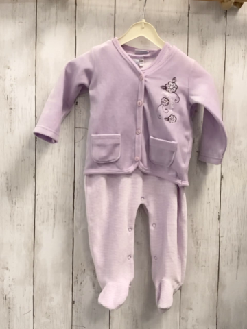 2tlg Blue Seven  Strampler + Jacke  Gr. 68  lavendel weiße Streifen + lavendel mit Blumen 