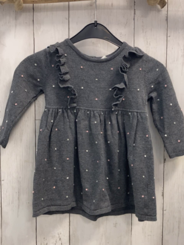 H&M Kleid  Gr. 80  grau Strick Punkte Rüschen