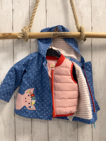 Baby Boden  Jacke  Gr. 80  hellblau weiße Punkte Vogel Lama Schwein