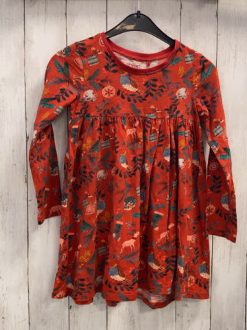Next  Kleid  Gr. 116  rot Tannen Vögel Blätter 