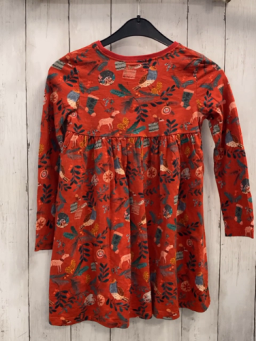 Next  Kleid  Gr. 116  rot Tannen Vögel Blätter 