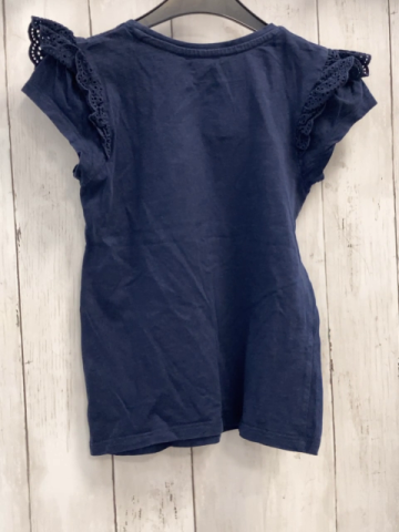   T-Shirt  Gr. 122  blau Blumen mit goldenen Pailetten goldene Glitzerschrift + -blätter 