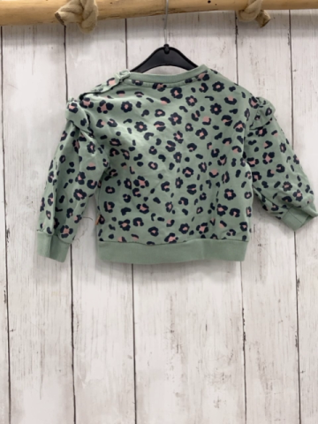 Bakkaboe  Pullover  Gr. 74  mint + grau rosa leoprint Rüschen 