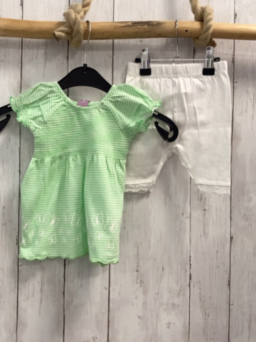 2tlg  Kleid + Leggings Gr. 74  grün weiße Streifen Schmetterlinge + weiß