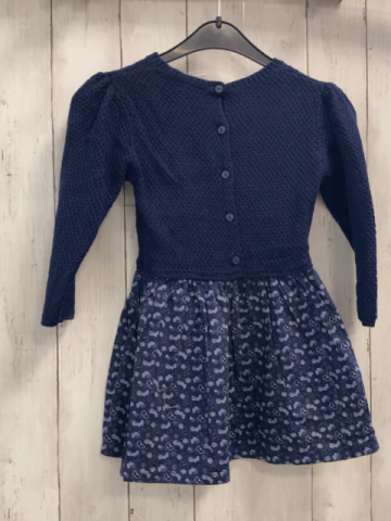   Kleid  Gr. 92  blaues Strickoberteil blauer Rock mit hellblau weiißen Blumen + Schmetterlingen 