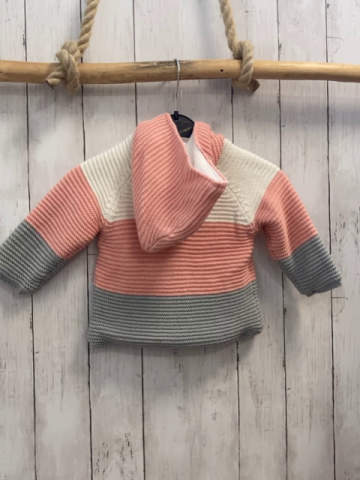  Strickjacke   Gr. 80  rosa weiß mint Streifen Rippen Kapuze 