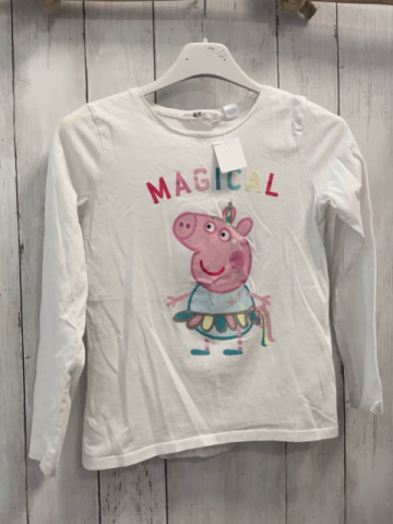 H&M Langarmshirt Gr. 134  weiß bunte Schrift Peppa Pig