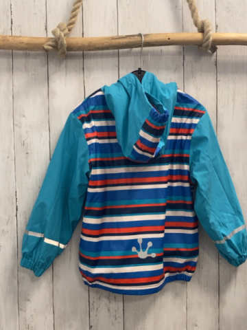  Regenjacke Gr. 110  hellblau weiß rot Streifen gefüttert