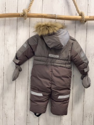Zara  Winteroverall + Handschuhe  Gr. 80  2 verschiedene Grautöne Kapuze mit abtrennbarem Fellbund 