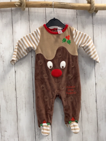  Schlafanzug Gr. 62  braun Rentier rote Nase + Bund Nicky