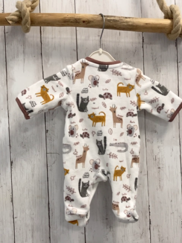  Schlafanzug Gr. 50  weiß brauner Bund Tiere Nicky