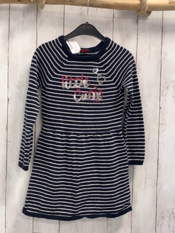 S´ Oliver  Kleid  Gr. 116  blau weiße Streifen Strick Pailettenschrift 