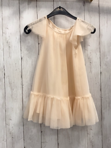 H&M  Kleid  Gr. 98  creme zweilagig Tüllüberkleid mit silber Glitzerpunkten 