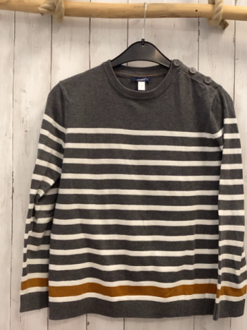 Okaidi Pullover  Gr. 152  grau weiße + ocker Streifen Strick 