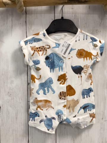 Next  Playsuit  Gr. 50  weiß bunte Safaritiere 