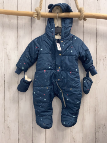 2tlg  Winteroverall mit Handschuhen  Gr. 74  petrol bunte Punkte + Sterne 