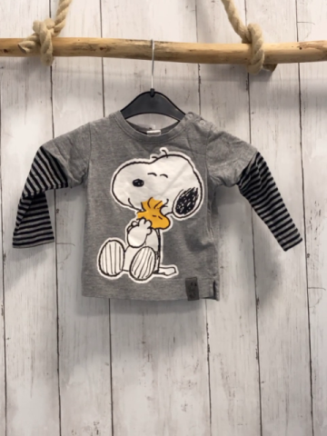 H&M Langarmshirt Gr. 74  grau + grau schwarz gestreifte Ärmel Snoopy