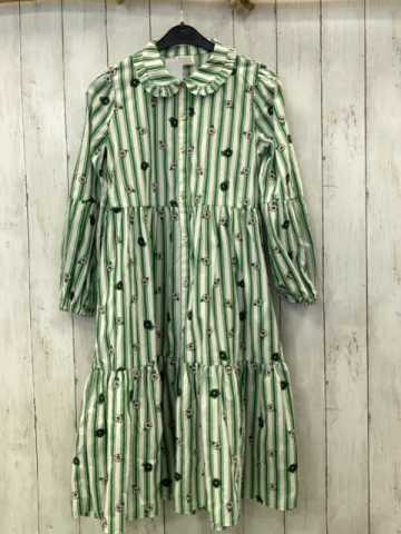 Scotch & Soda Kleid Gr. 140  grün weiß gestreift gestickte Blumen