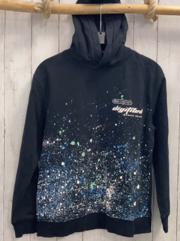   Pullover  Gr. 158  schwarz Kapuze weiß hellgrün hellblaue Punkte Kapuze 