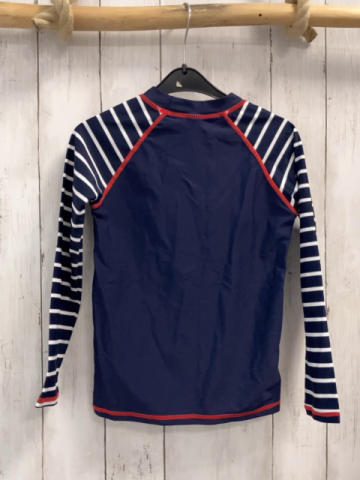  UV-Schutzshirt Gr. 122  blau weiße Streifen roter Hai