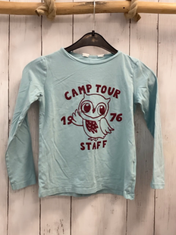 H&M  Langarmshirt  Gr. 122  hellblau braune Eule + Schrift 
