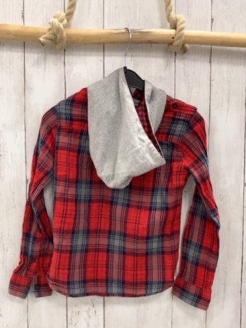 Armani Junior  Hemd  Gr. 128  rot blau grau kariert Struktur hellgraue Kapuze 