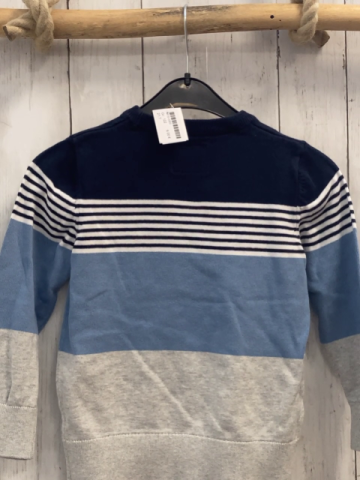   Pullover  Gr. 122  blau + blau weiße Streifen + helllblau + hellgrau Strick