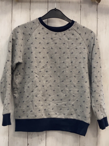Okaidi  Pullover  Gr. 152  hellgrau blauer Druck + Bund 