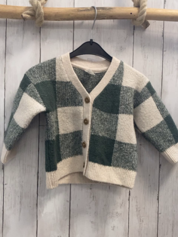 H&M  Strickjacke  Gr. 74  beige oliv kariert 