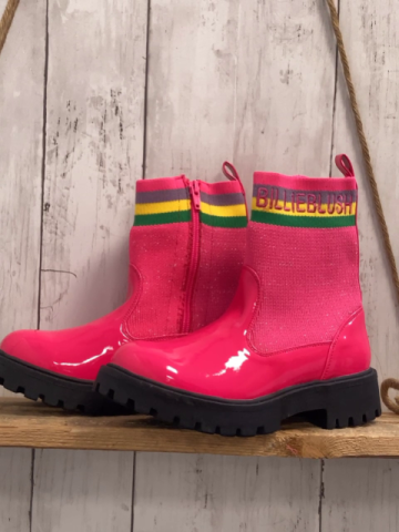 neu Billieblush  Boots  Gr. 34  pink Lack pink grau gelb grüner Streifenbund 