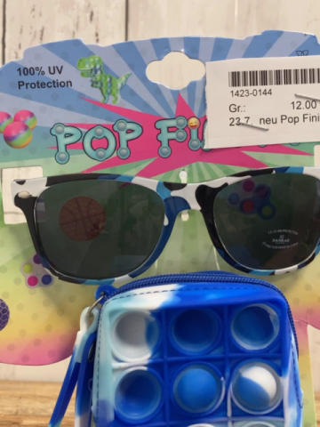neu Pop Finity  Sonnenbrille + Tasche  blau weiß hellblauer Rand + Silikon zum Durchdrücken 