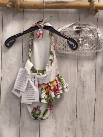 neu Monnalisa  Badeanzug  Gr. 98  weiß Dschungelbuchmotive Rüschen mit transparenter Tasche 