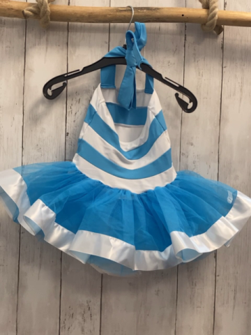 Chacott  Sportanzug  Gr. 128  hellblau weiße Streifen mit Tüllrüschen + Neckholder 