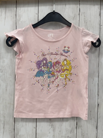 Uniqlo  T-Shirt  Gr. 98  rosa Figuren  Schrift bunte Sterne 
