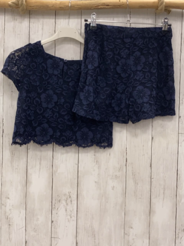 2tlg Monsoon  Sommerbluse + Shorts  Gr. 122/128  blau zweilagig Blumenstickerei 
